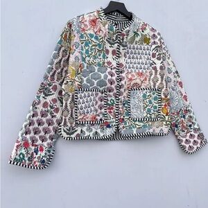 Handmade Floral Patchwork Quilted Jacket: Bohemian Cotton Coat